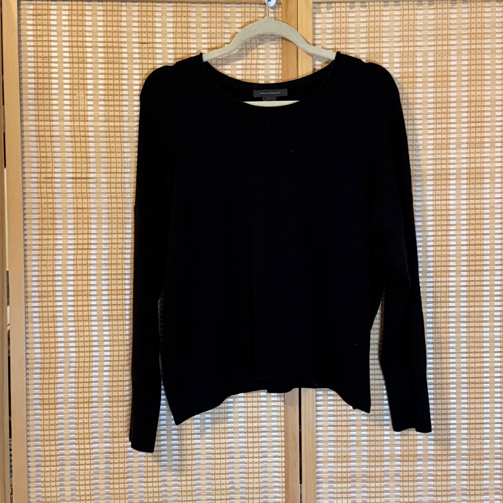 French Connection Women Black Crew Neck Seam Detail Knit Sweater M Lagenlook